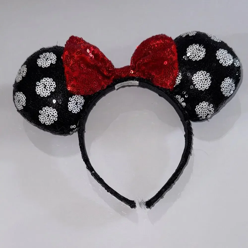 Disney Sequin Polka Dot Ears with Red Bow Headband